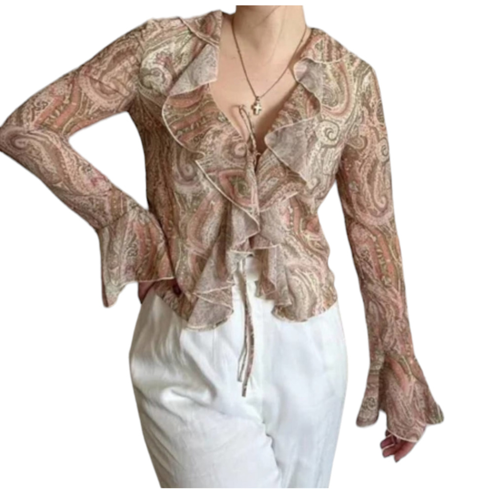 Princess Polly Lucia Top Multi Pastel Colors Paisley Size 0